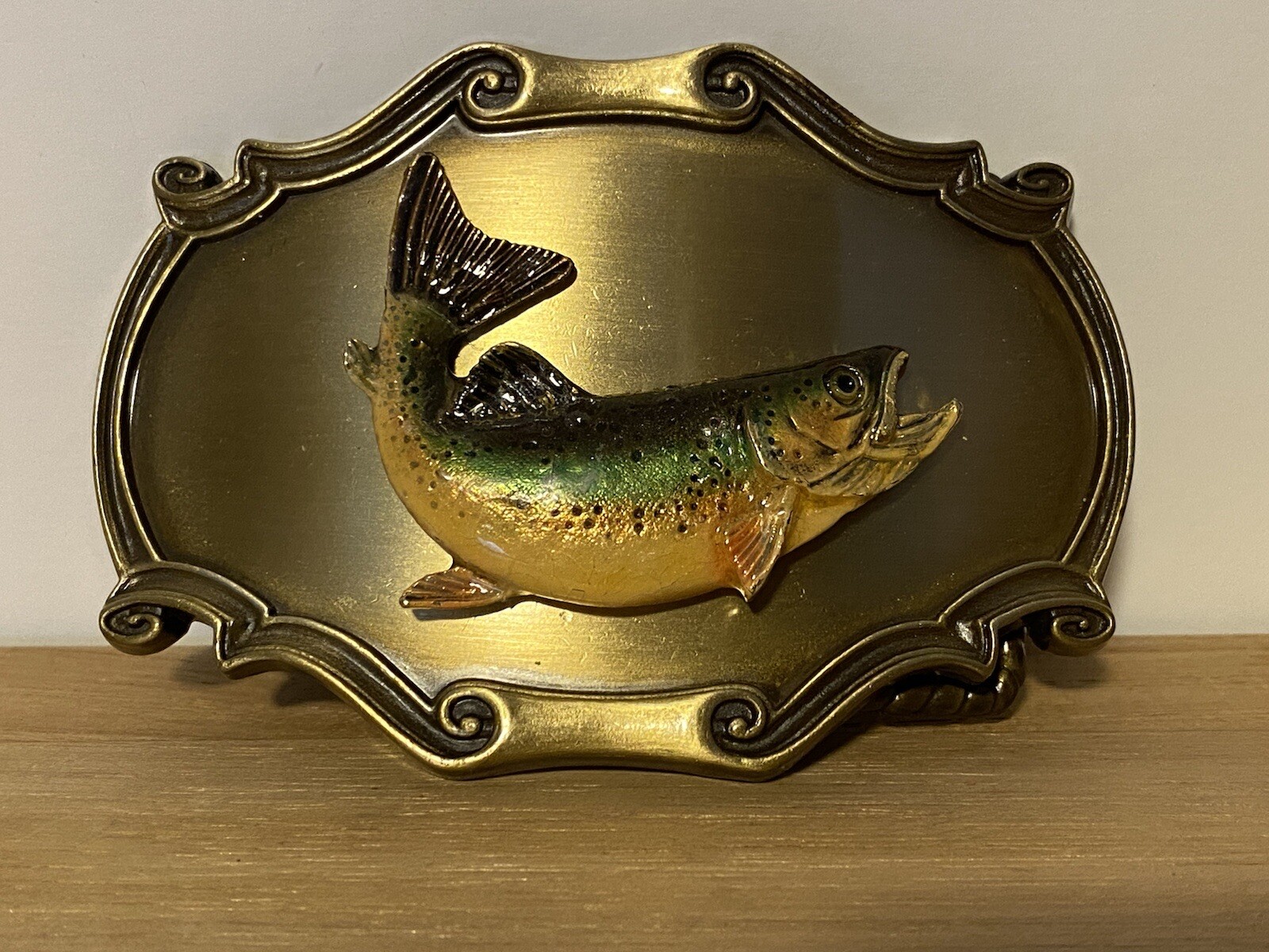 Raintree Belt Buckle ~ Western Enamel Trout Fish Belt Buckle ~ USA 1978