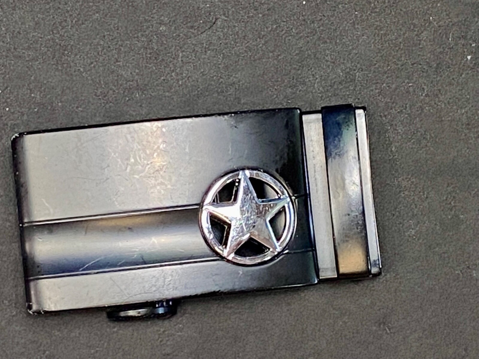 Star Military? Black And Silver Color Vintage Belt Buckle Marked NN