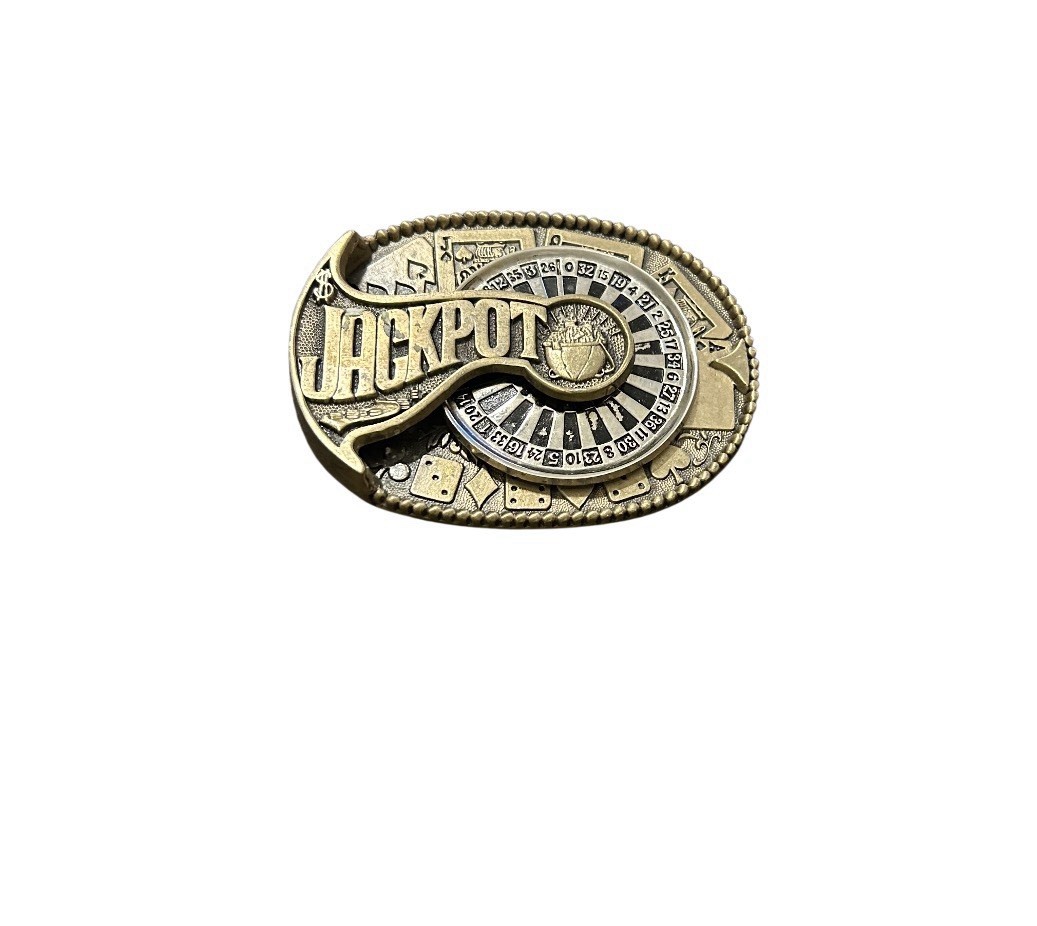 Vintage Jackpot Solid Brass Spinning Belt Buckle Collectible