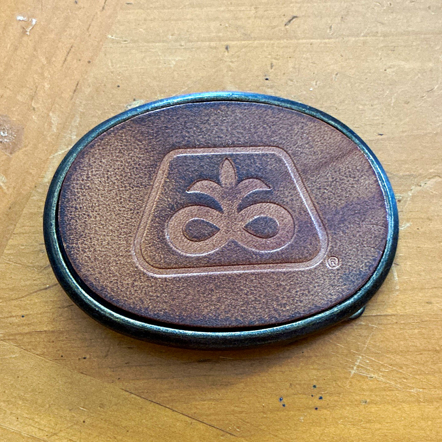 Vintage Pioneer Seeds Leather and Brass Belt Buckle