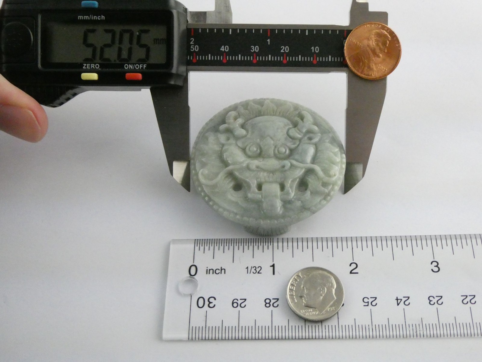 Light Green Jade Carved Dragon Head Foo Dog Belt Buckle 42g 52.05mm Fits 1.5 In