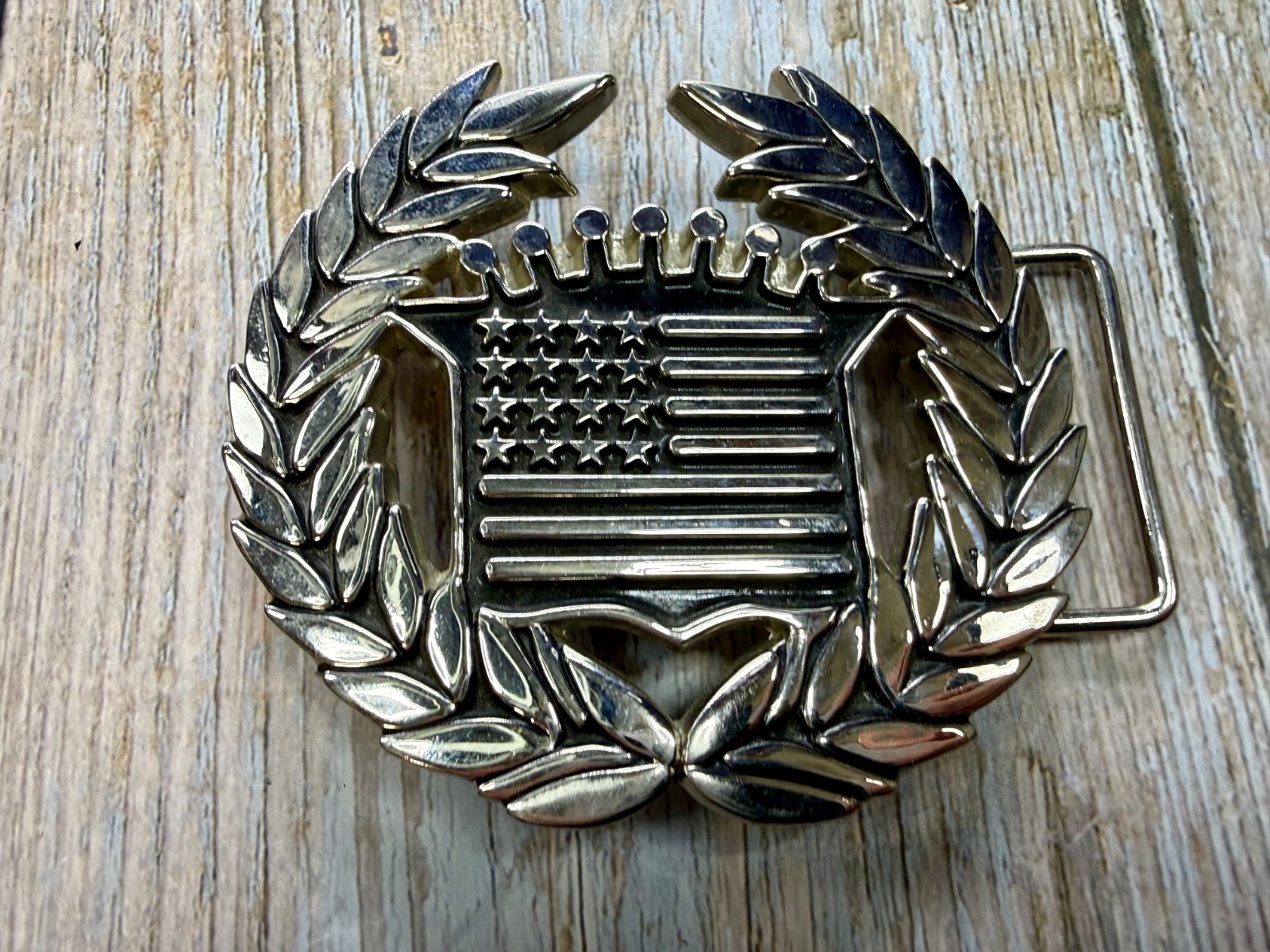 Cadillac Crown Logo Olive Branch Silver Color Famous Stars & Stripes Belt Buckle
