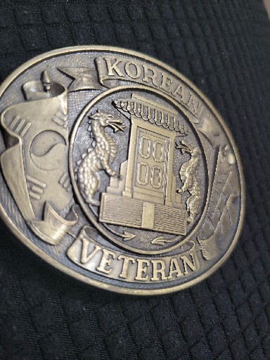 VTG Korean War Veteran Belt Buckle Dragons Flags USA Patriotic Cold War Temple