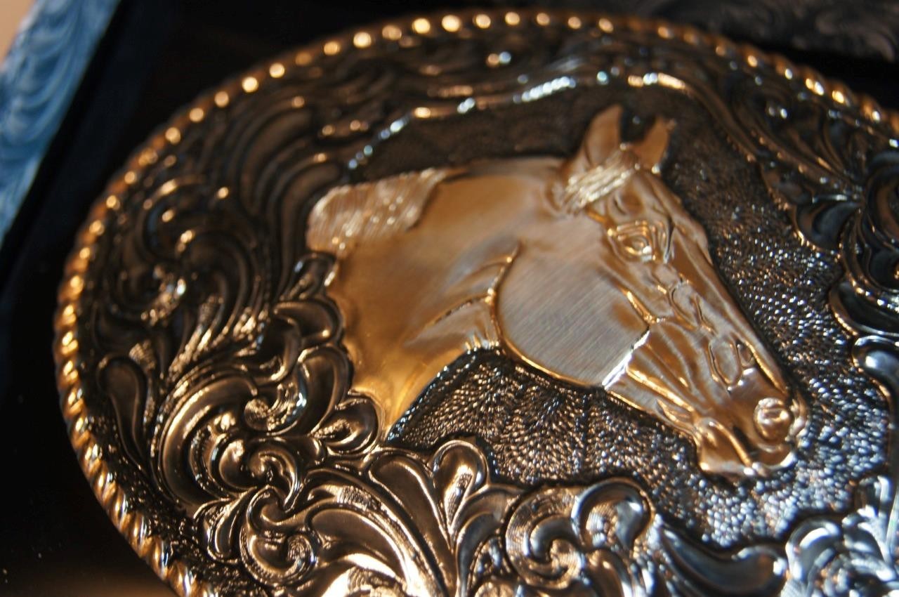 Crumrine M&F Western Belt Buckle Horse Head Oval Antiqued Bronze C02114