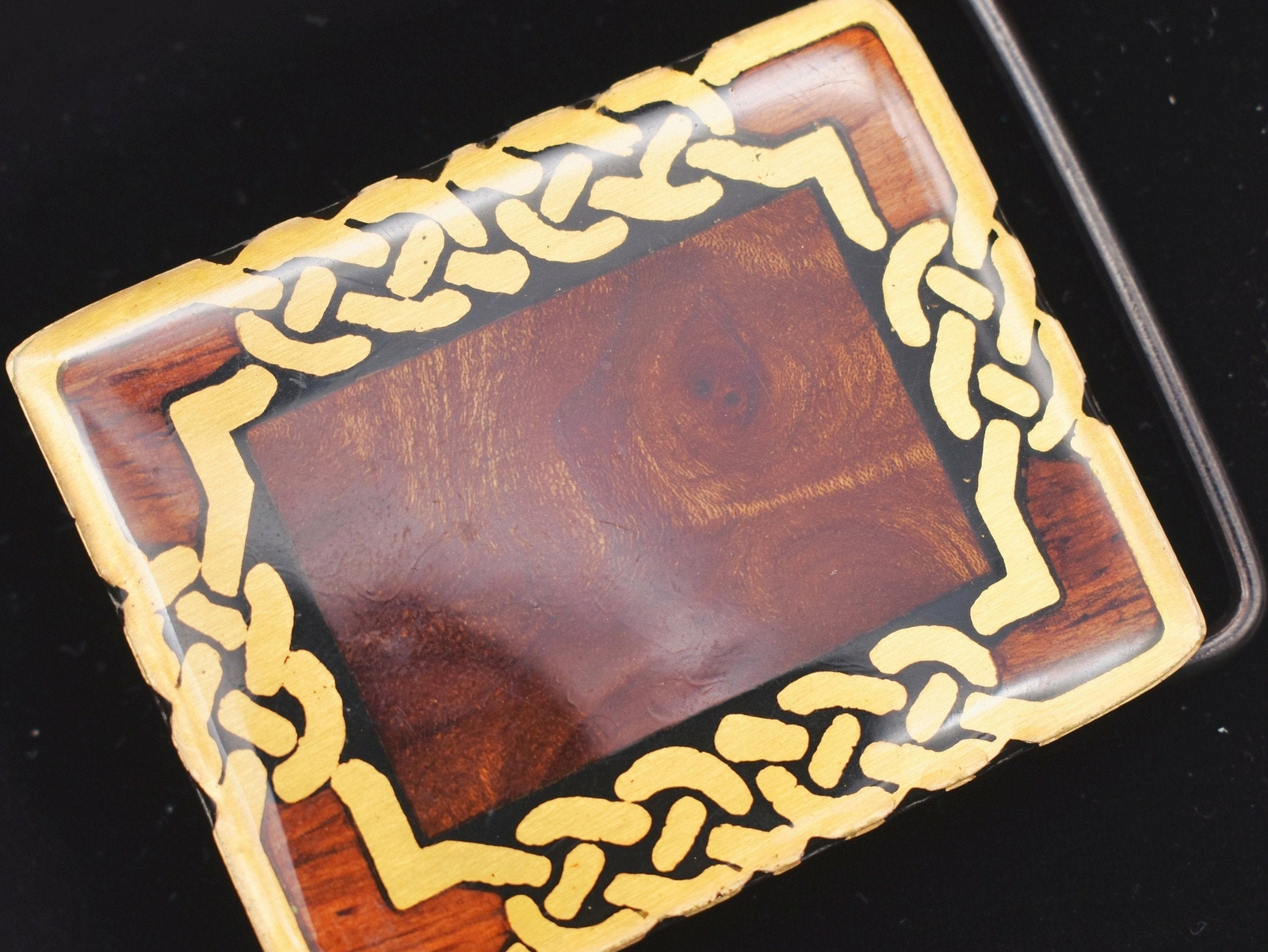 Burly Wood Inlay Celtic Knots Harmony Metals Solid Brass Vintage Belt Buckle