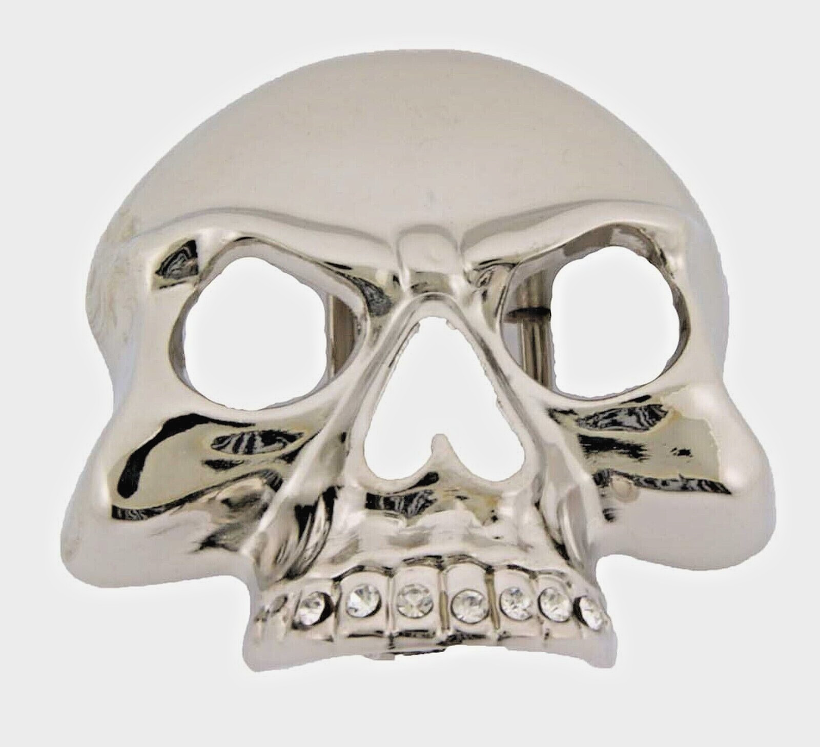 Skull Belt Buckle Men Silver Metal Skeleton Rhinestones Halloween Costume Pirate