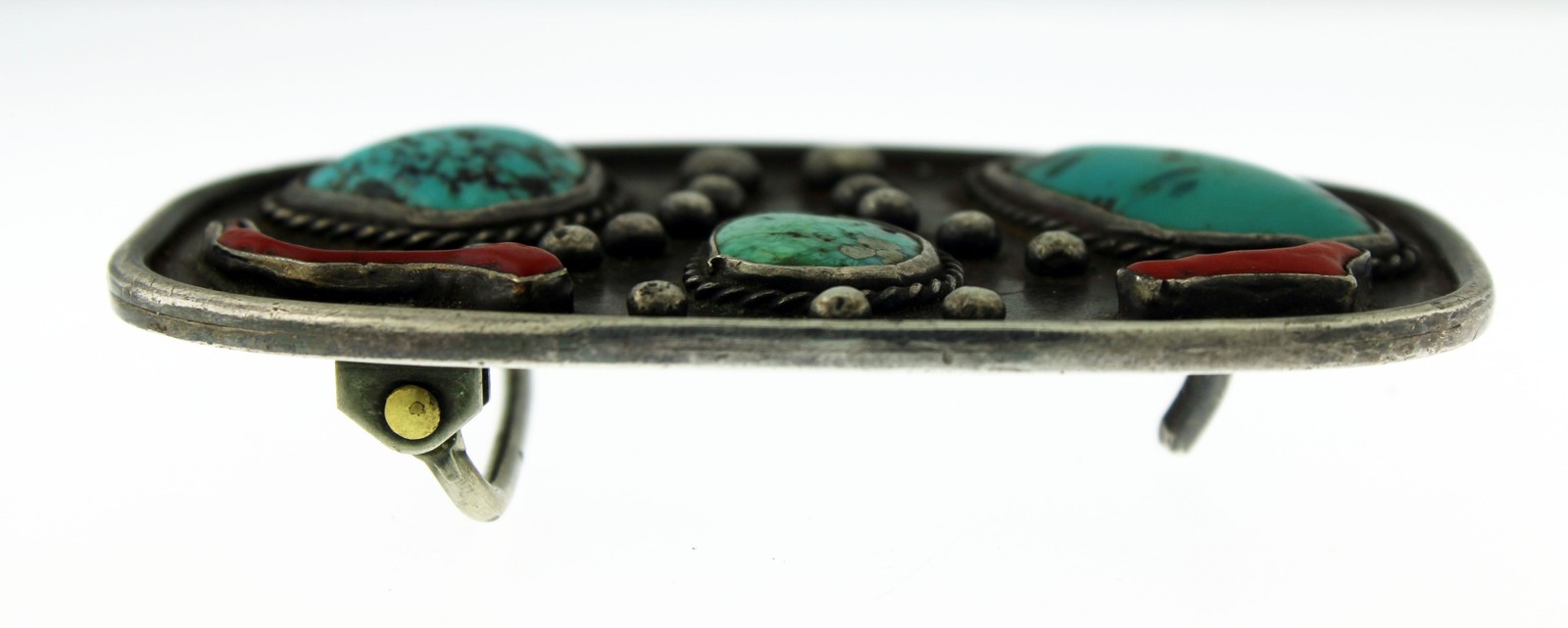 Zuni Navajo Native American Morenci Sterling Silver Turquoise Coral Belt Buckle