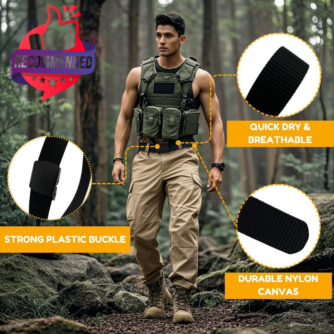 1/2 Pack Nylon Belts For Men Military Tactical Slide Plastic Buckle Belt