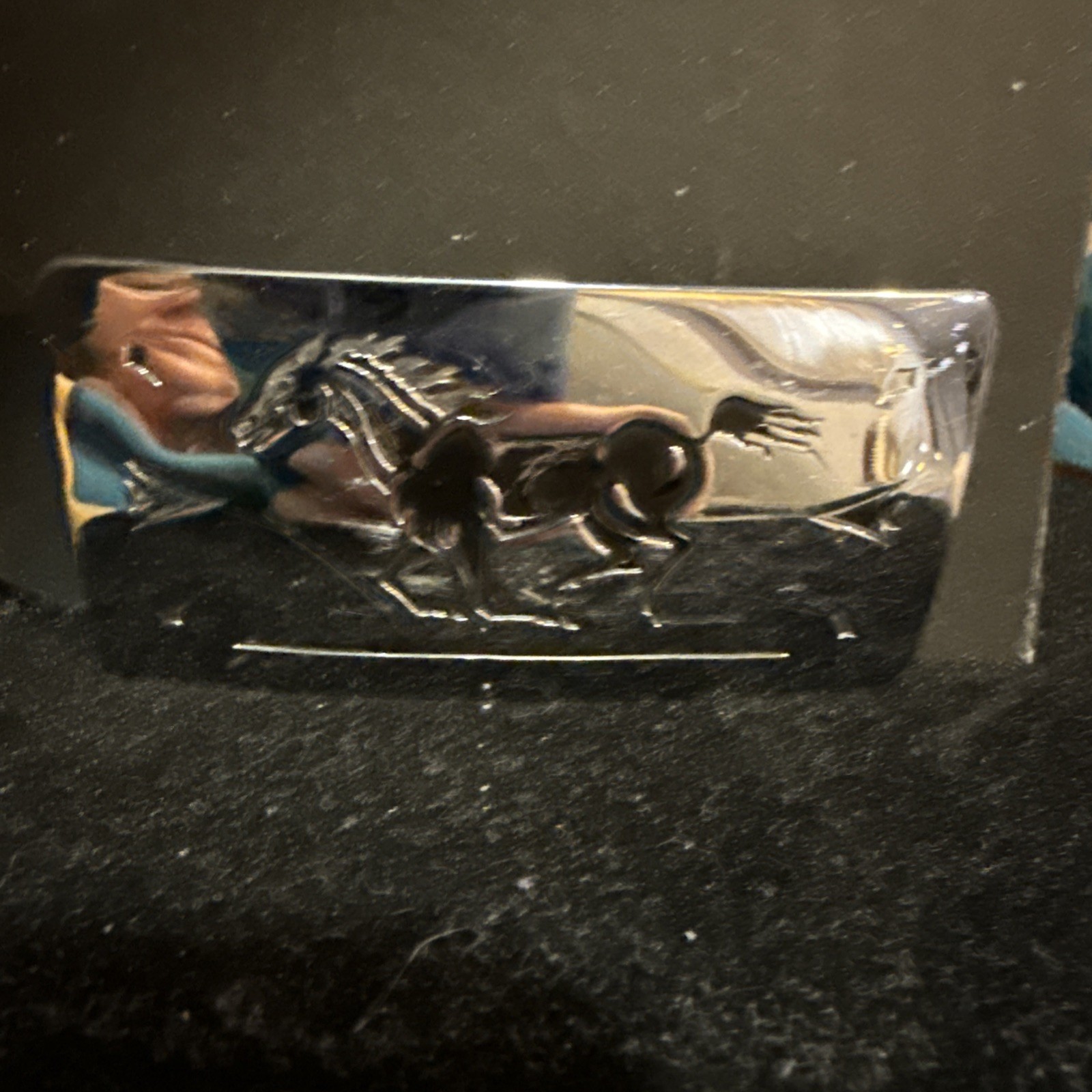 Vintage 70’s Western Style Chambers Belt Buckle with Black Galloping Horse USA🐎