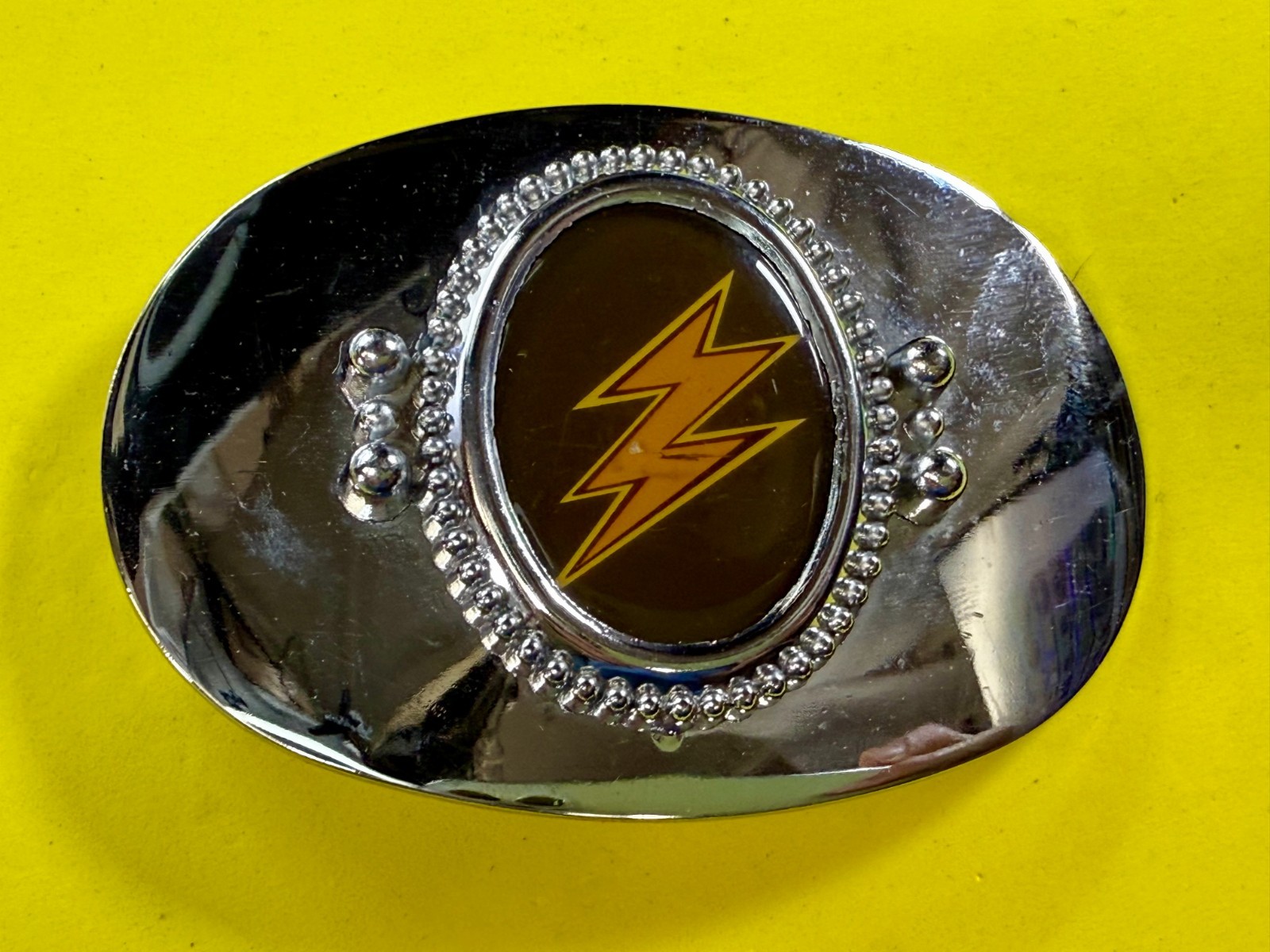 Lightning Bolt Strike Electric Shock Flash Cabochon On Reflective Belt Buckle