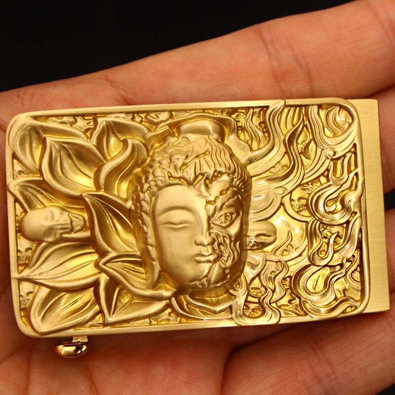 Brass Carved Buddha Devil Head Belt Buckle Strap Fastener Buddhism Zen Decor