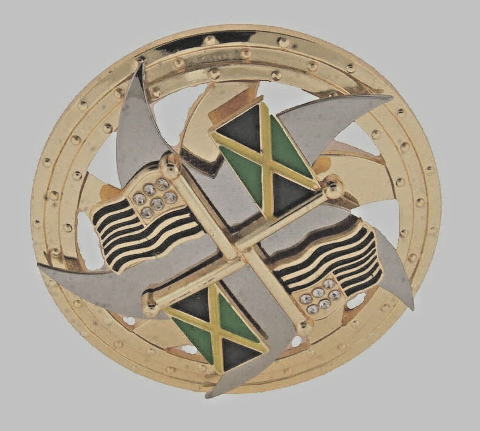 Jamaica & USA Flags Belt Buckle Vintage Green Spinners Reggae Women Men Western