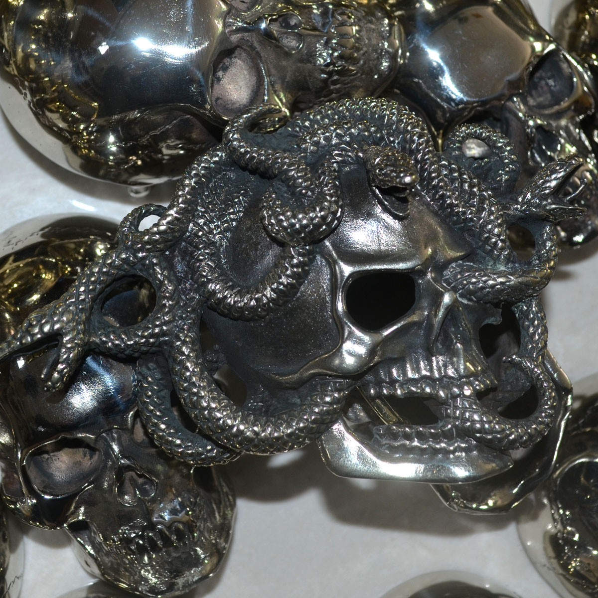 Handmade, Unique Brass Copper Skull Snake Men&rsquo;s Belt Buckle,Punk Personal Gift