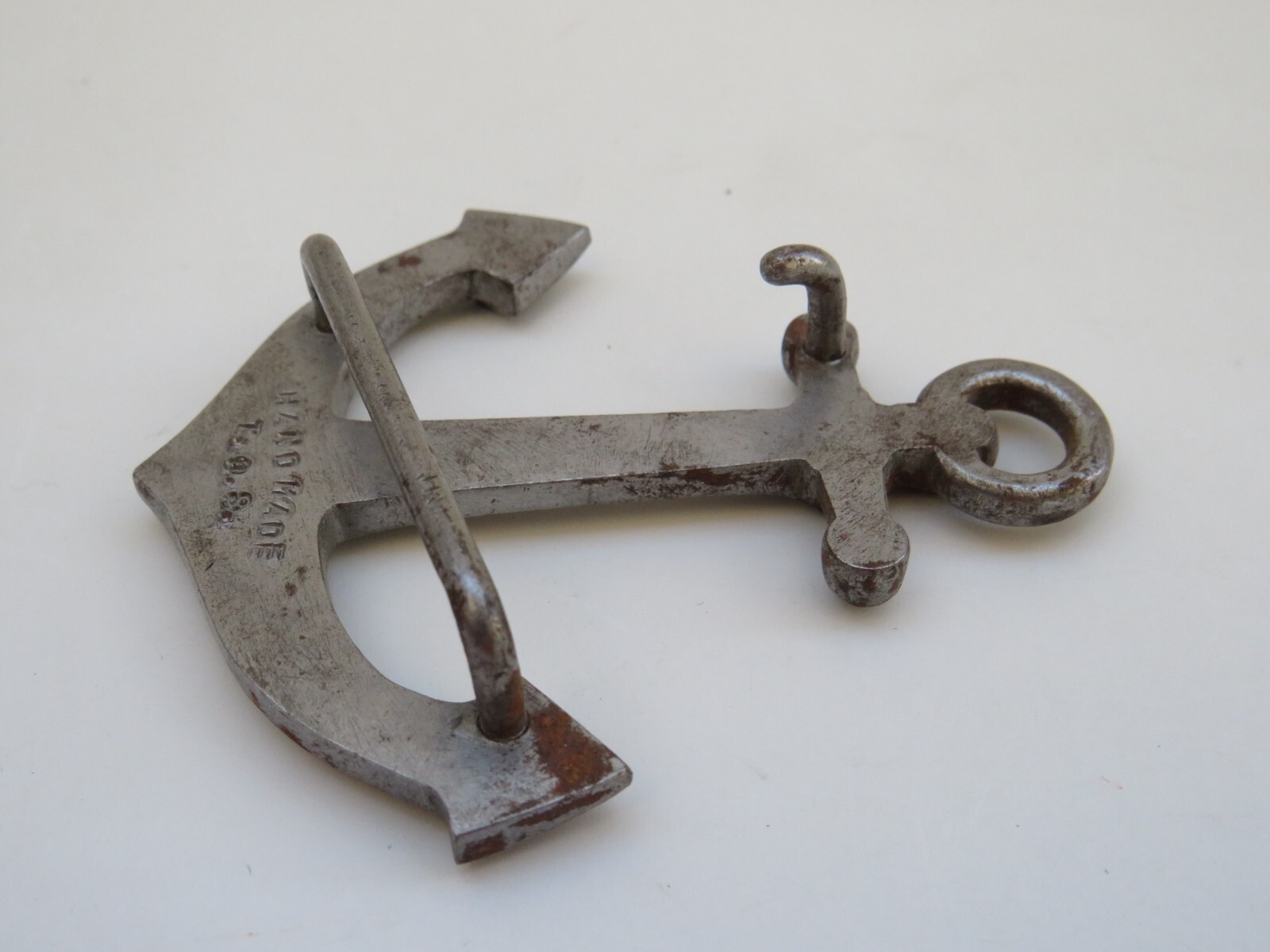 belt buckle vintage metal Anchor cracked sculpture signed T.O.S. TOS Handmade