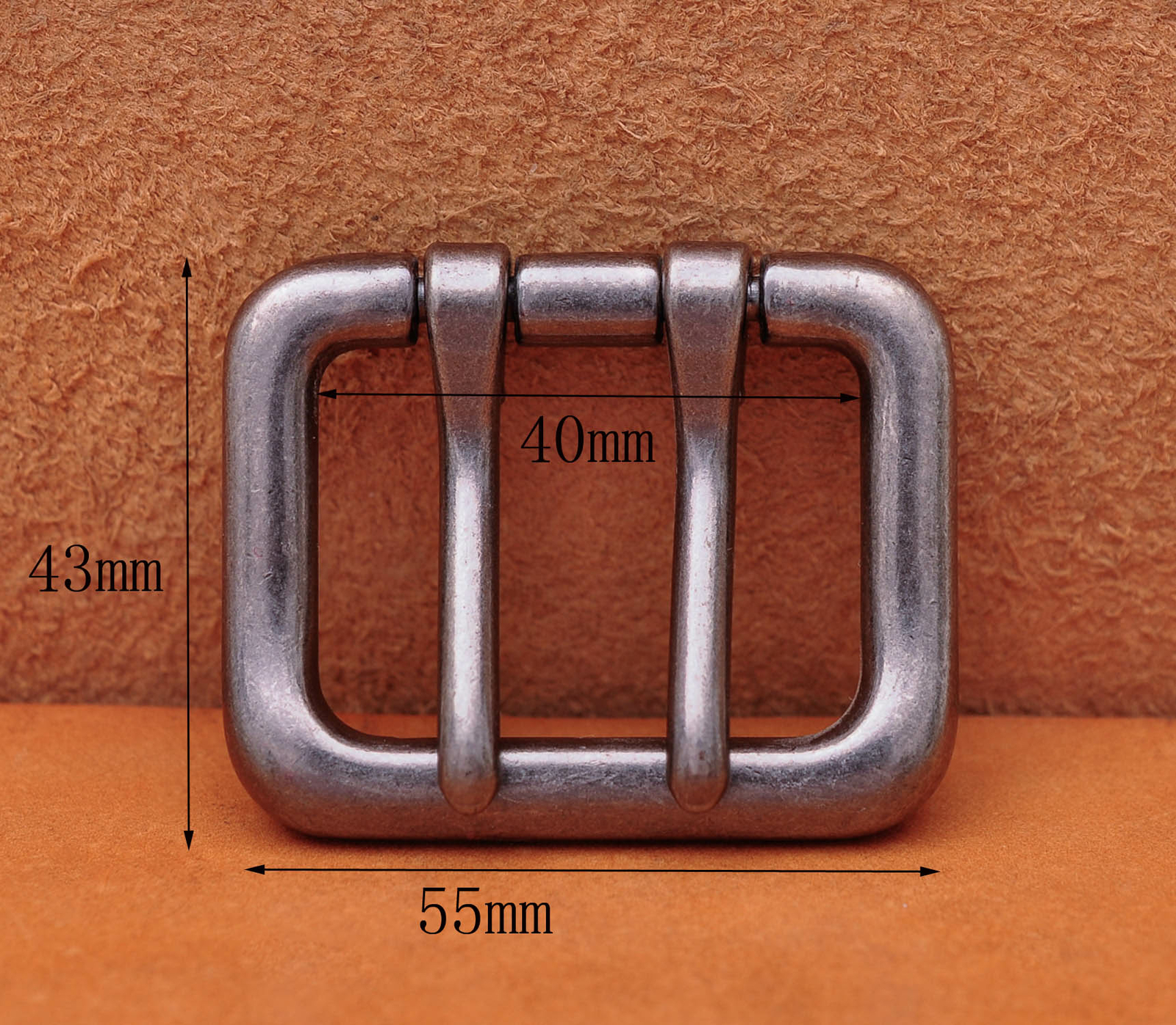 Men Heavy Duty Double Tongue Pin Prong Belt Buckle Fits 40MM Belt Strap Silver