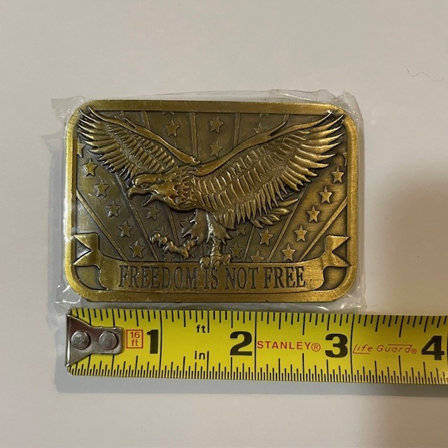 Freedom Is Not Free Brass Belt Buckle Eagle Flag Sponsor 2014 USA