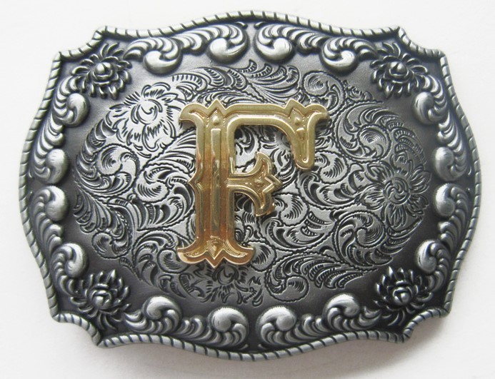 3-D INITIAL LETTER  » F  » RODEO COWBOY SILVER GOLD WESTERN BELT BUCKLE