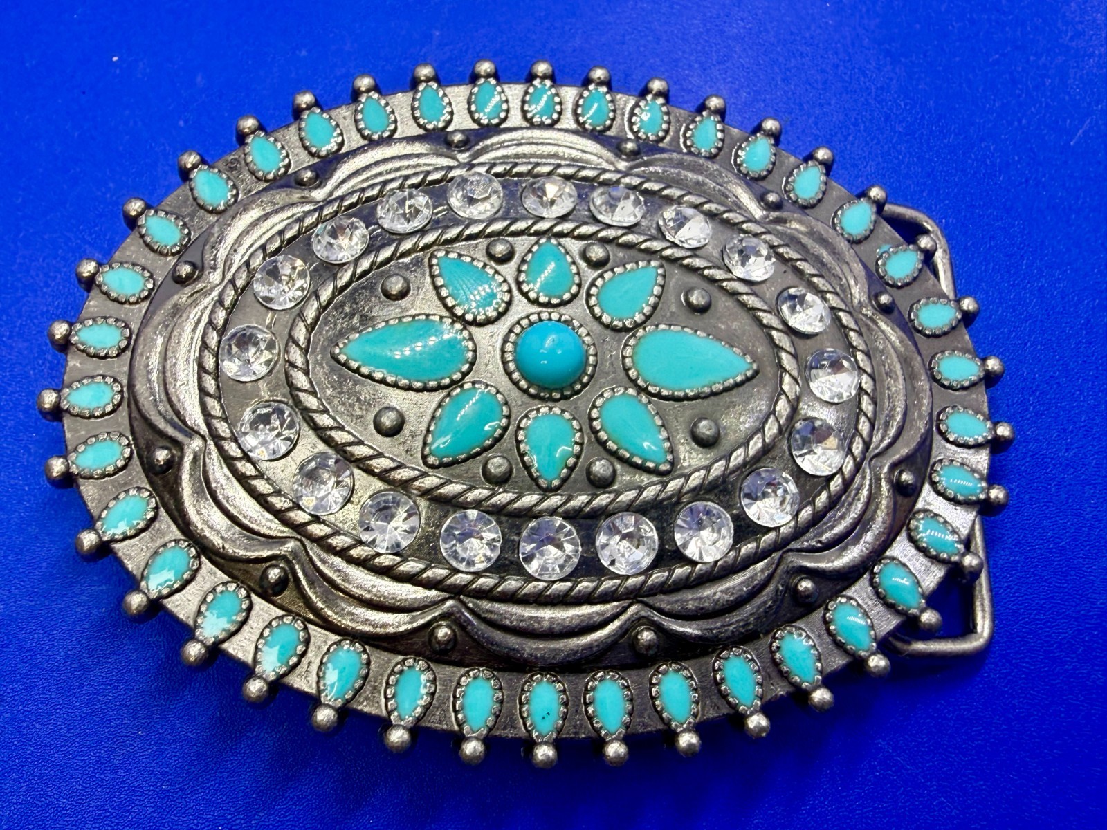 Southwestern Flower Turquoise Enamel Western Cowboys Cowgirls Belt Buckle