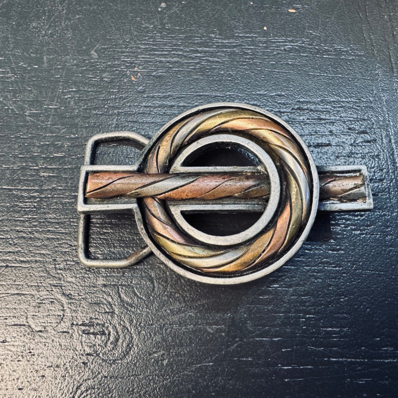 Vintage 1977 Bergamot Brass Works Tricolor Mixed Metal Twisted Rope Belt Buckle