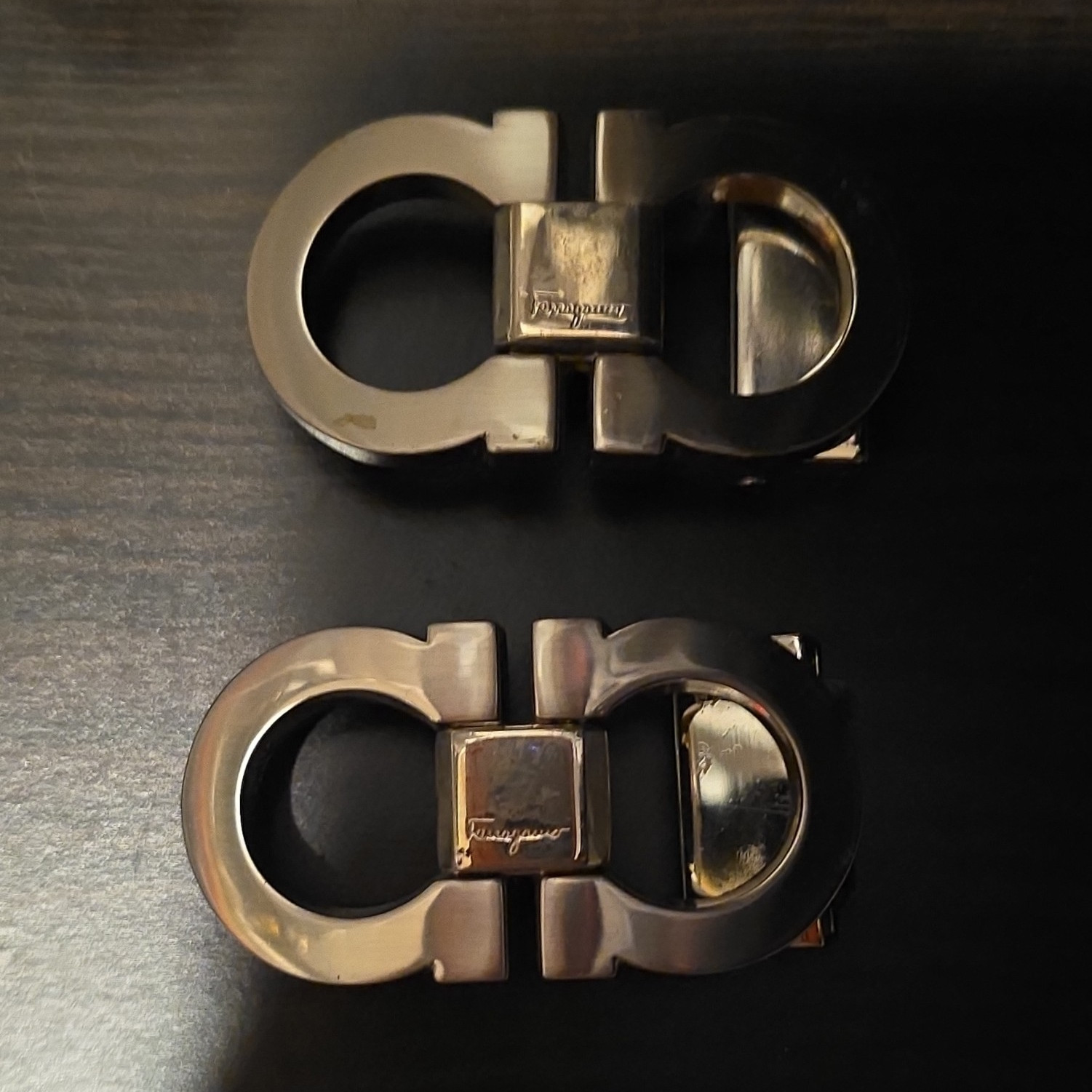 Salvatore Ferragamo Gancini Logo Clamp Belt Buckle Silver Metal Men&rsquo;s 1.25in