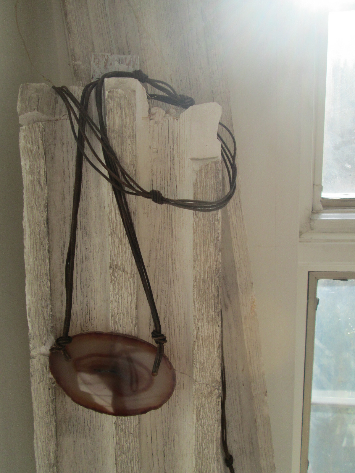 Brazilian Agate Slab Brown Geode and Brown Leather Boho Belt (or Necklace)