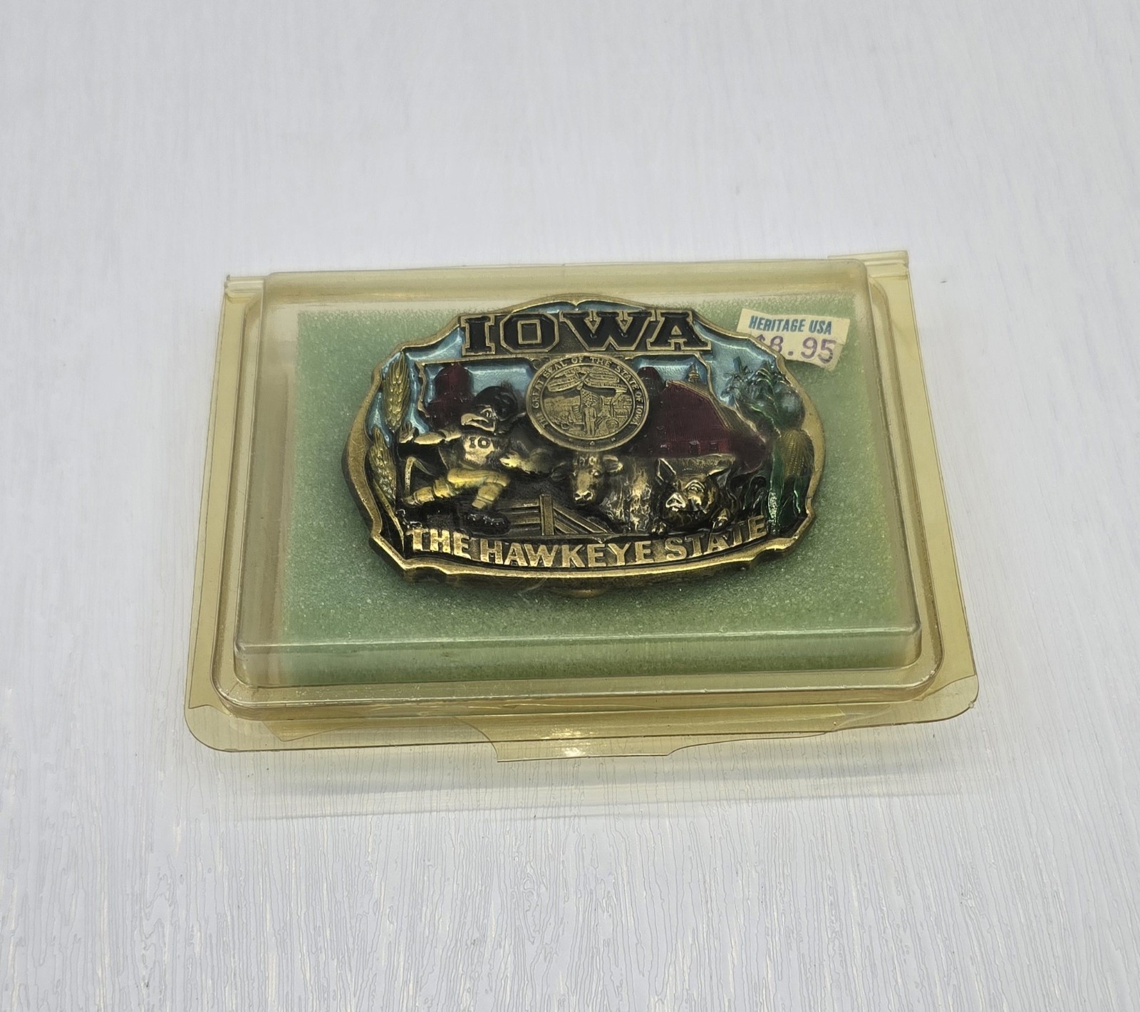 The Great American Buckle Co. 1986 Iowa Hawkeye State Enamel 1821 USA Made