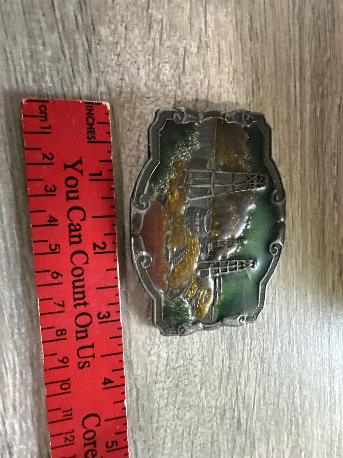 vintage 1970s belt buckle CRUDE OIL enamel WESTERN rig drilling TEXAS oklahoma