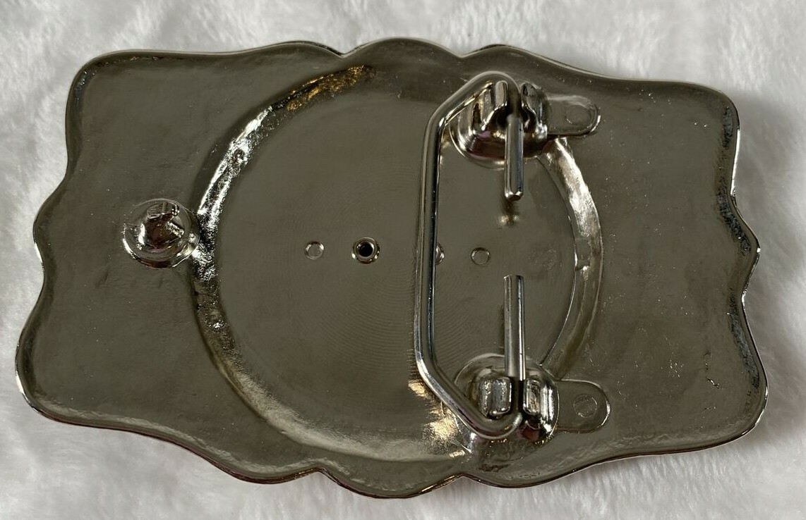 Belt Buckle Western Twisted Brown Circle 4 x 2.5&Prime; Etched Black Silver Plate