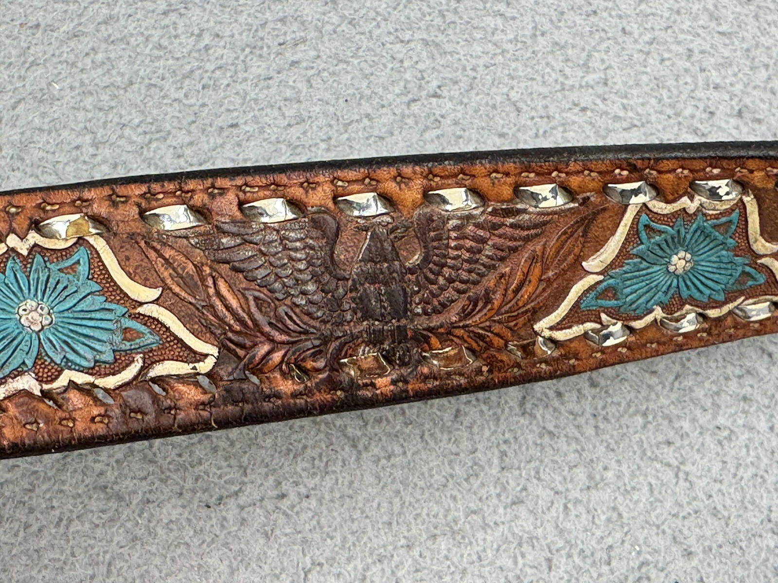 The Great American Buckle Co ENAMEL EAGLE 1243 Belt Buckle W/ Belt USA VTG 1983