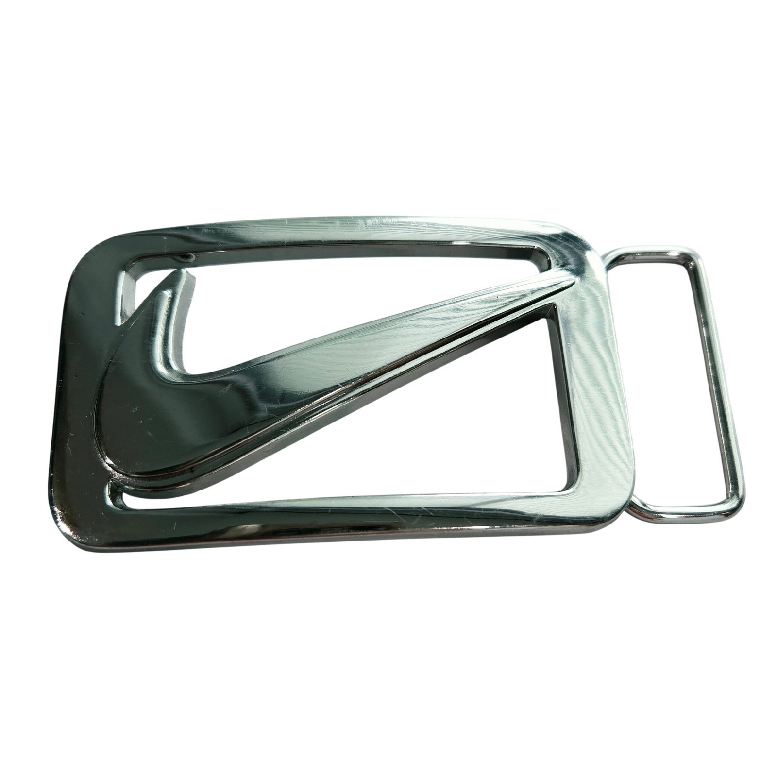 Nike Belt Buckle Silver Swoosh Logo Cutout Metal Streetwear Accessory #1154