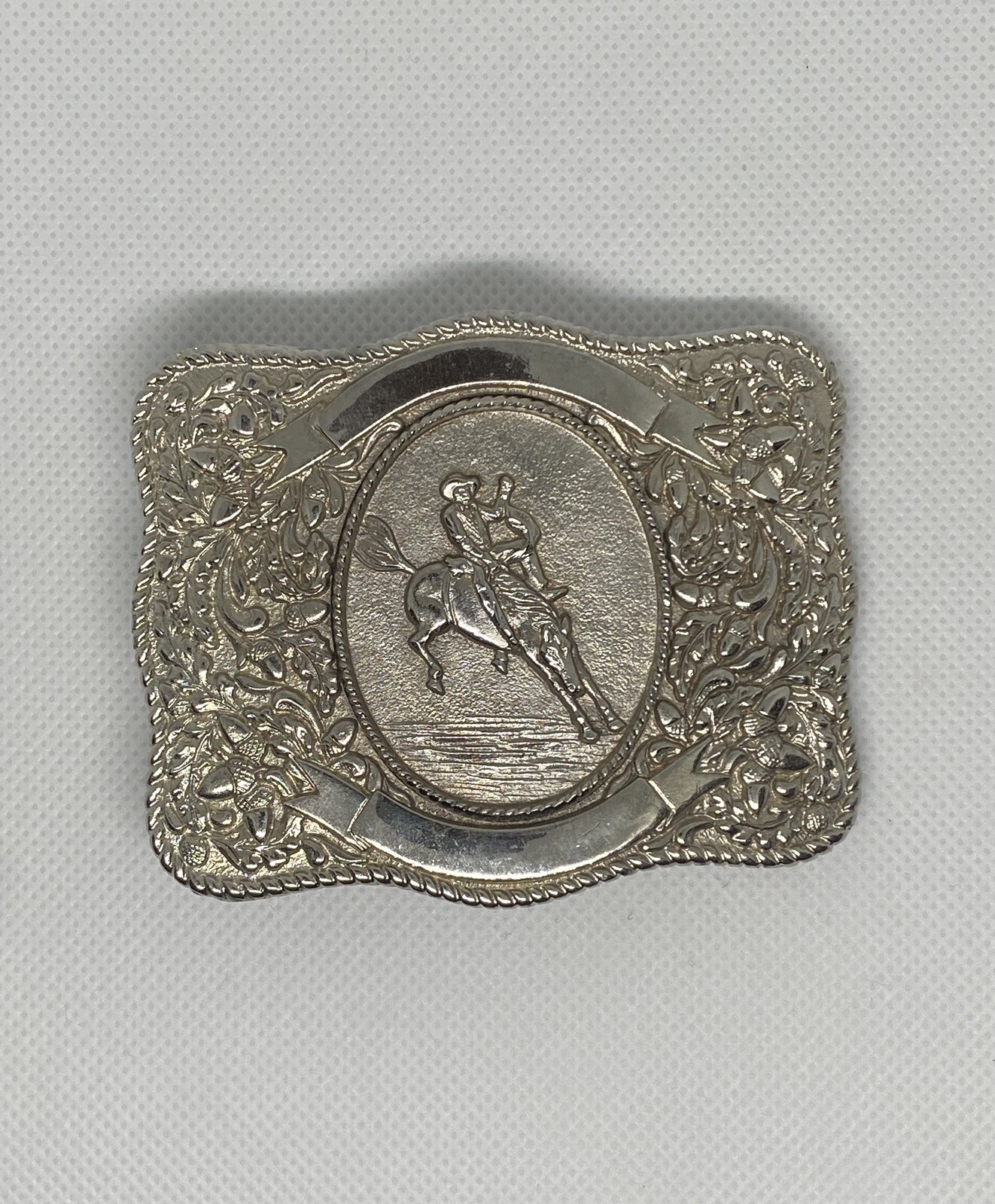 Western Belt Buckle Roper Silver Tone Engraved Western Prod Co. 70s