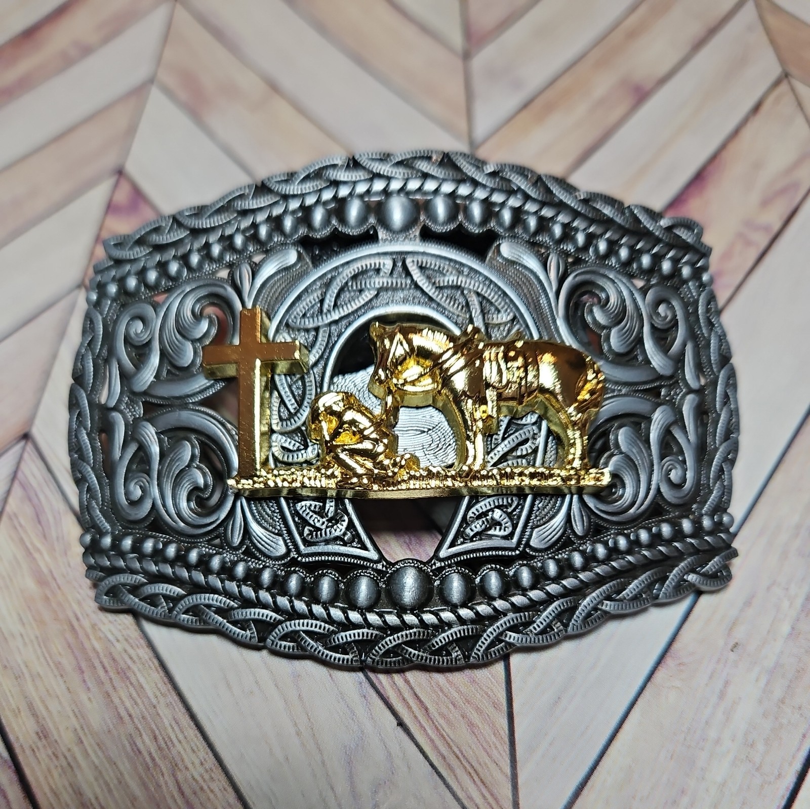Western Cowboy Belt Buckle for Men Praying Cowboy Cross Religious Faith