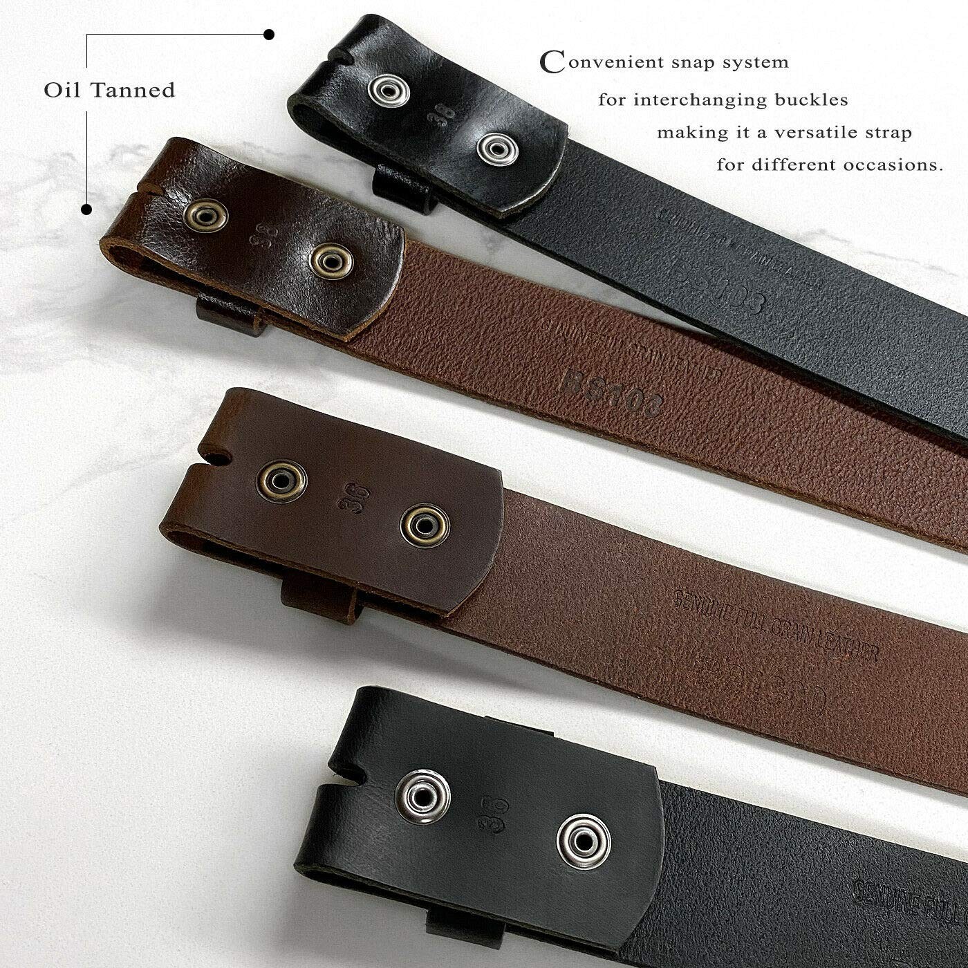 One Piece Full Grain Buffalo Leather Replacement Belt Strap 1-1/2&Prime; 60, Brown
