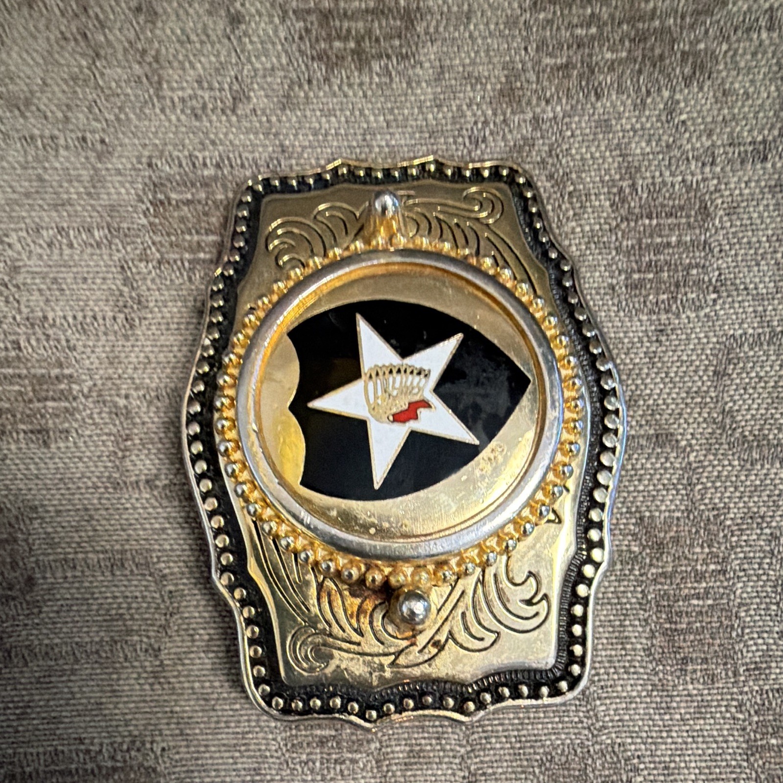 Men&rsquo;s Western Star Belt Buckle, Gold/Silver Metal Black Inlay Antique 1.5in