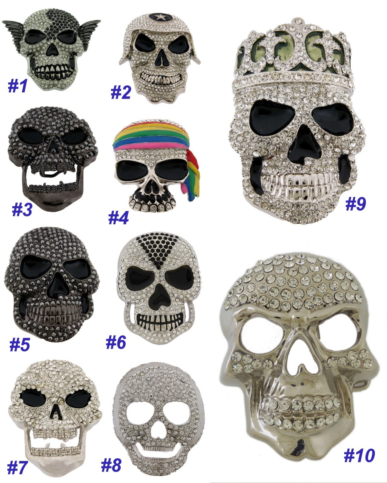 Silver Metal Skull Belt Buckle Halloween Party Costume Gift Fashion Rhinestones