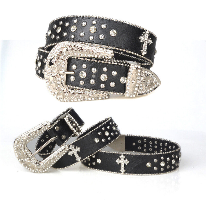 New Woman Girl Cowgirl Rhinestone Bling Studded Dress Western Leather Belt