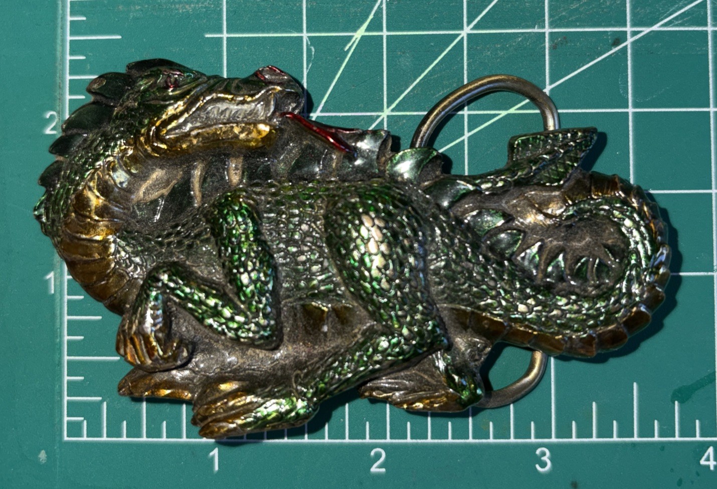 Vintage 1984 Great American Buckle Co Green Dragon Belt Buckle Serial H 1422 3D