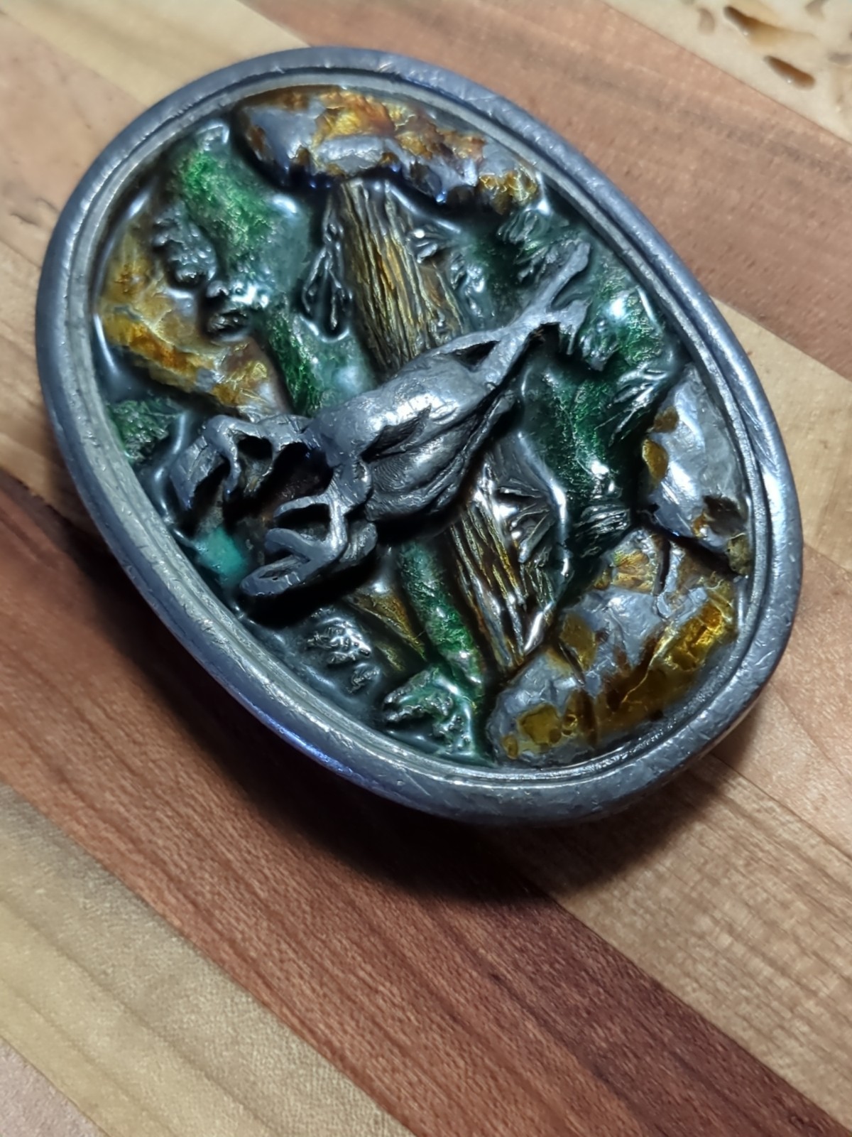 Vintage Bergamot Deer Metal Belt Buckle #G-146 Glossy Colors 1983 Made In USA
