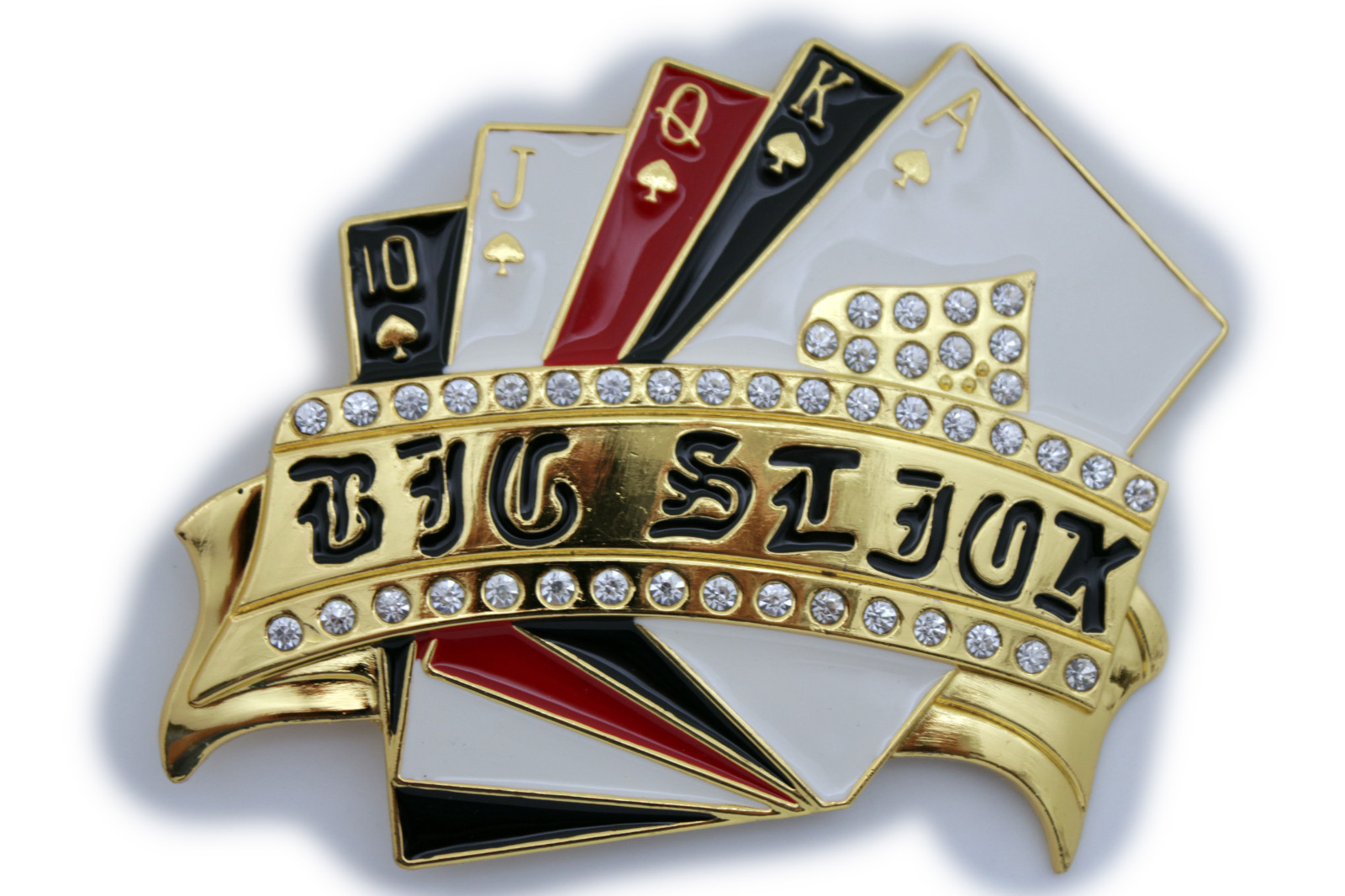 Men Women Gold Metal Casino Cards Belt Buckle Luck Royal Flush Vegas Statement
