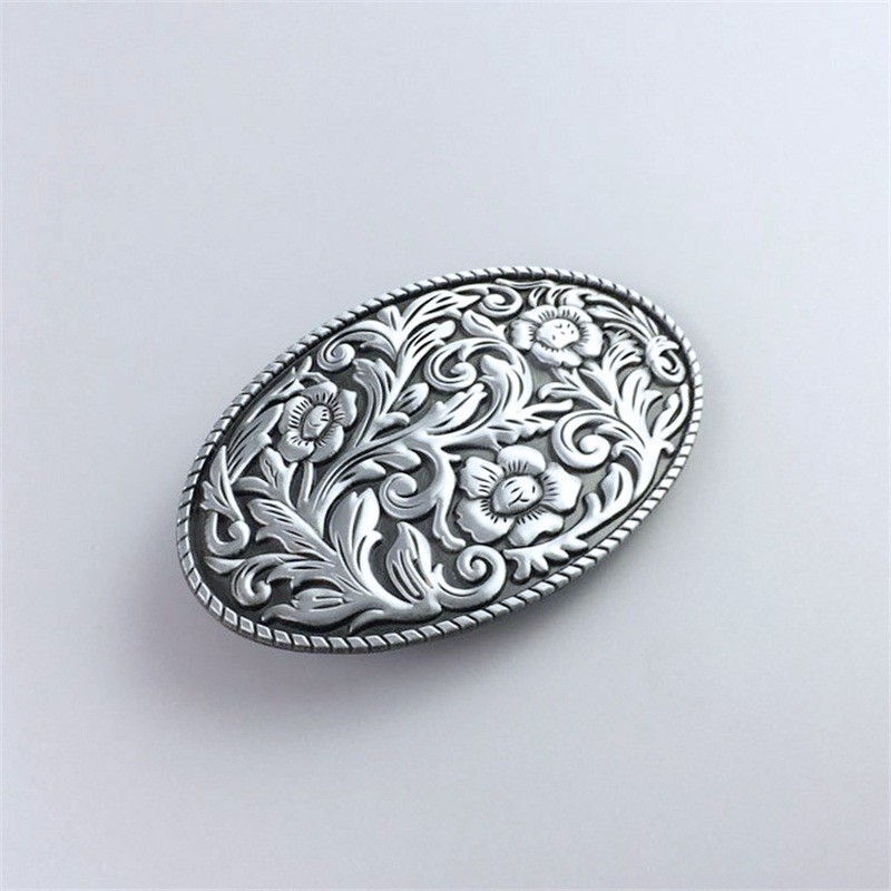 Antique Brushed Silver Western Flower Cowgirl Oval belt buckle also Stock in US