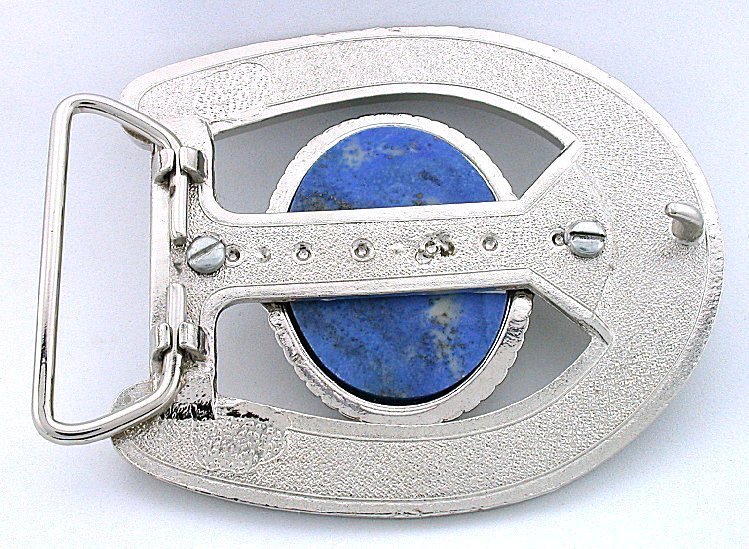 40×30 Oval Natural Afghanistan Lapis Cab Horseshoe Western Belt Buckle EPBB192