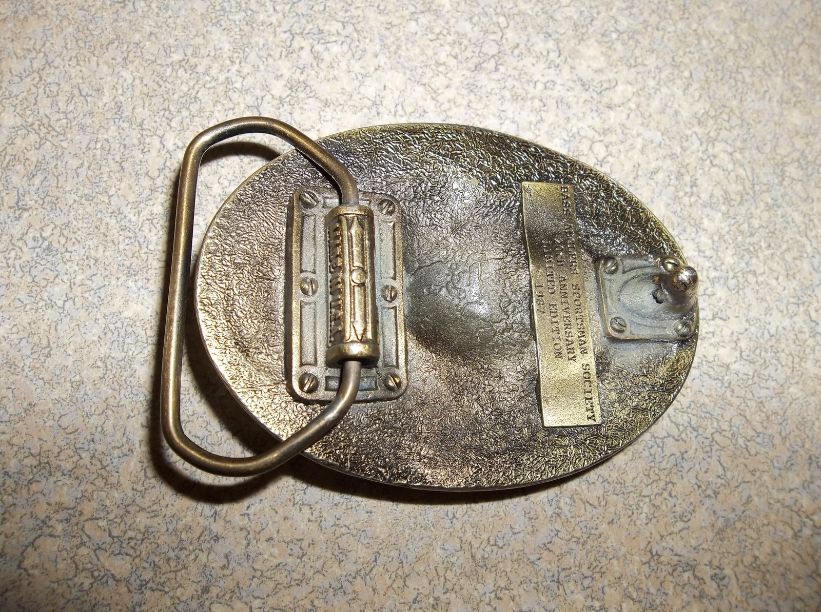 BASS ANGLERS SPORTMAN SOCIETY 1987 20TH ANNIVERSARY BRASS BELT BUCKLE