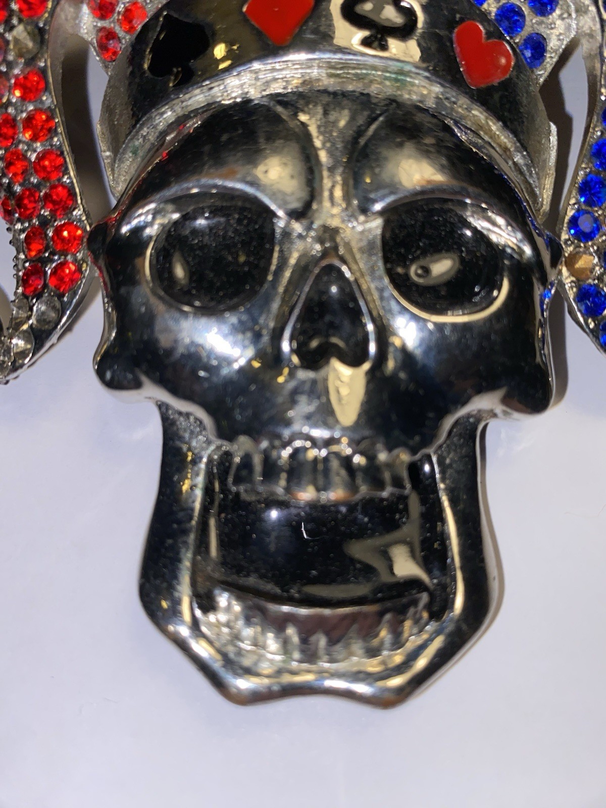 Iced Bling Skull Jester Belt Buckle Rhinestone Encrusted Jester Hat By FL&B.