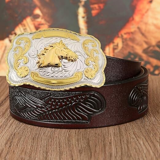 Western Rodeo Gold Tone Large Horse Head Fashion Vintage Cowboy Buckle