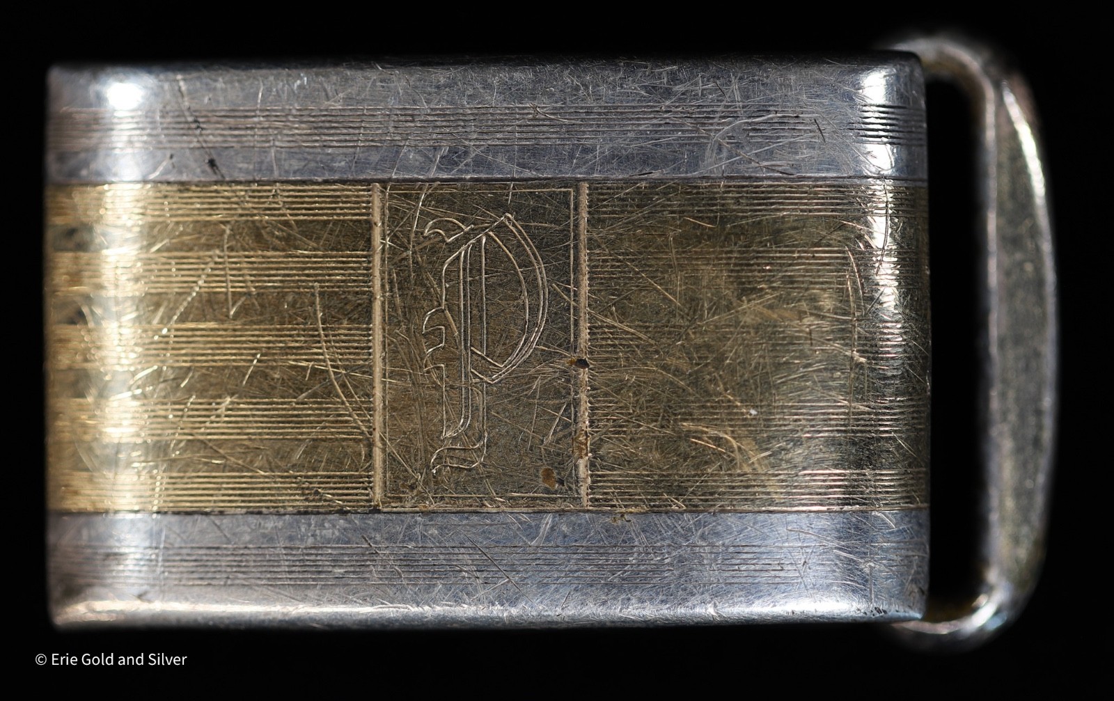 Hickok Sterling Silver 10K Gold Inlaid Belt Buckle Monogrammed « P »