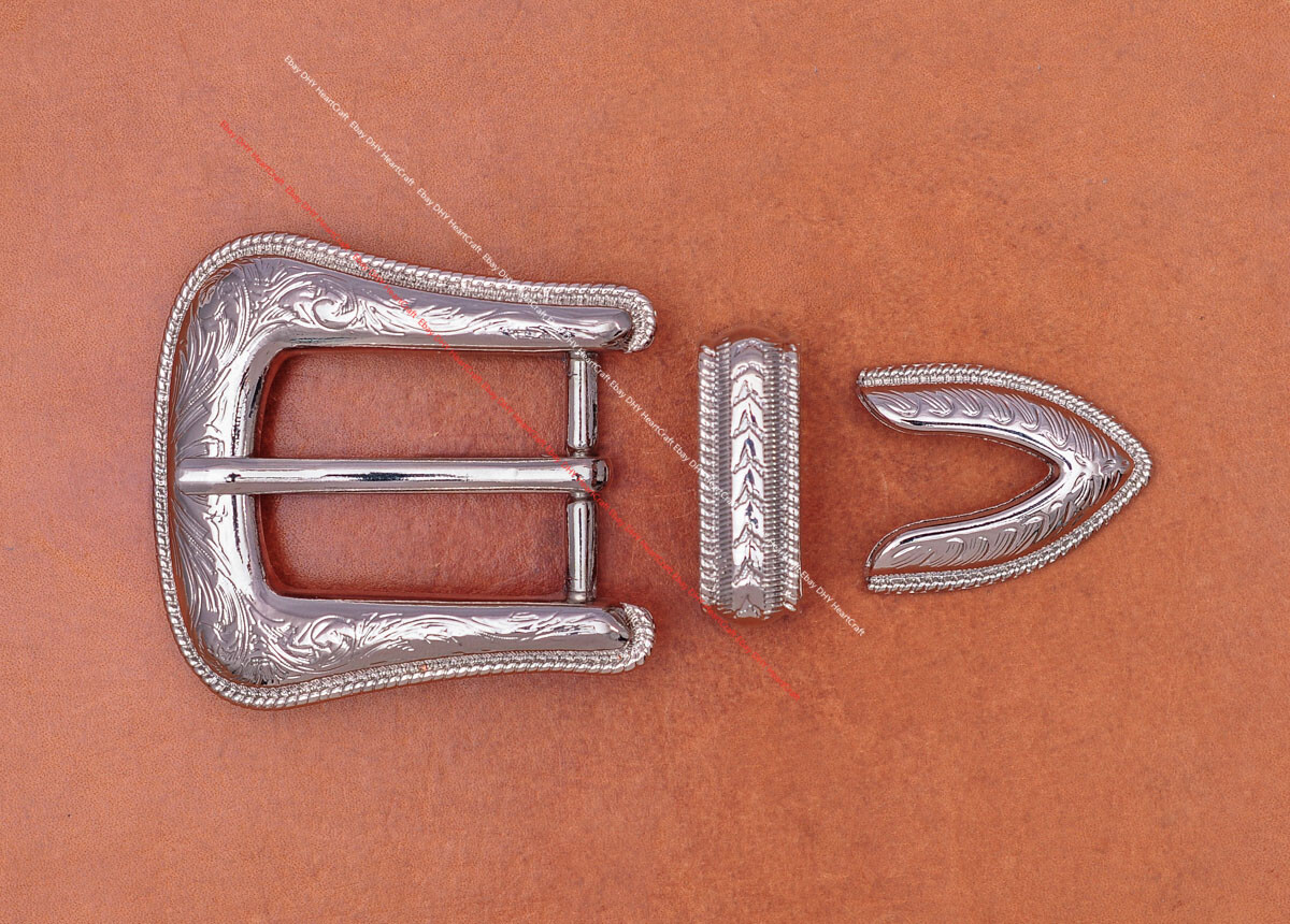 Bling Men Silver Western Rodeo Cowboy Bridle Belt Buckle 3 Piece Set fit 1&Prime; Belt