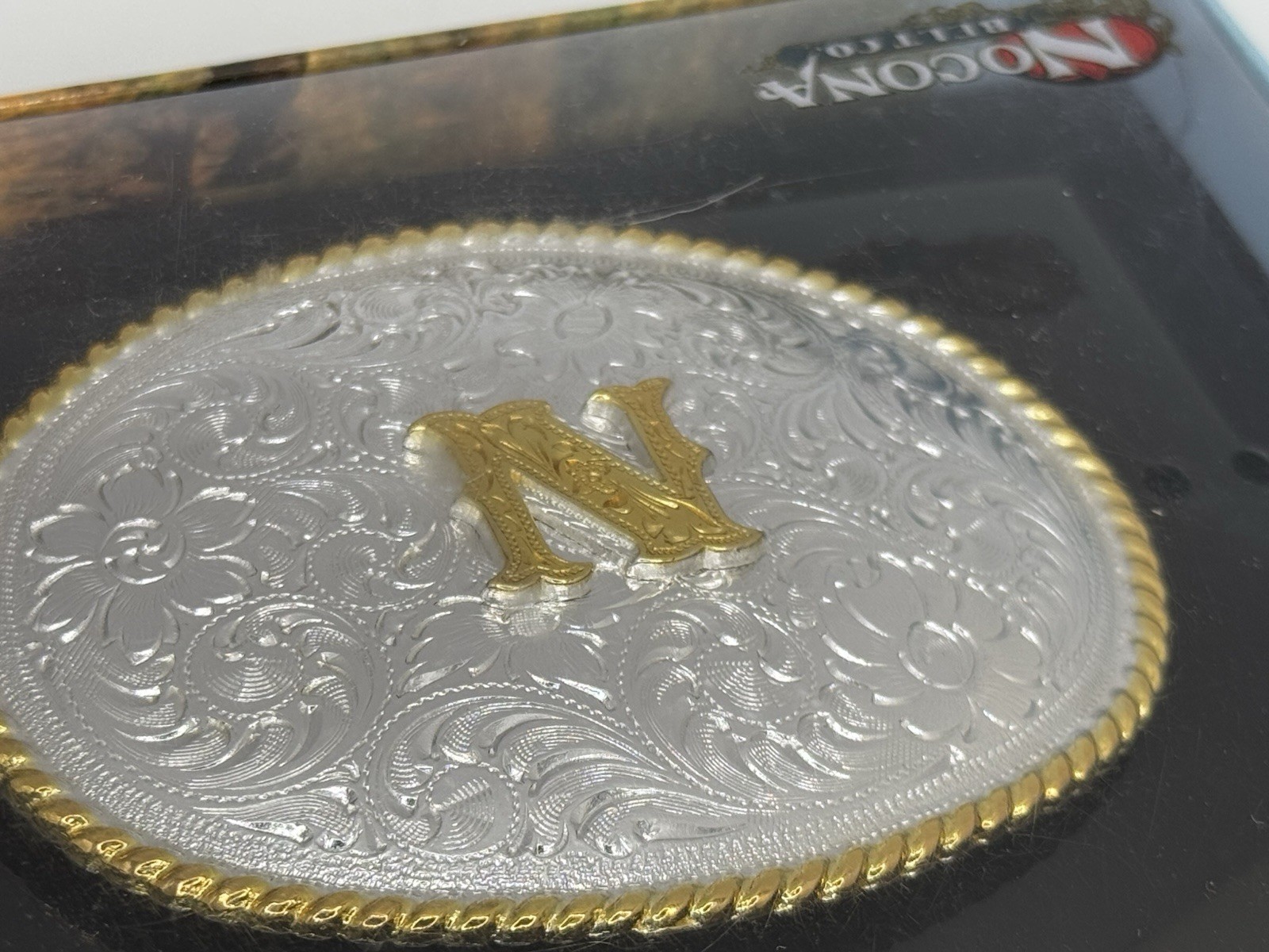 NOCONA BELT CO. OVAL INITIAL BUCKLE “N” ACC BUCKLE NEW – ORIGINAL PACKAGING
