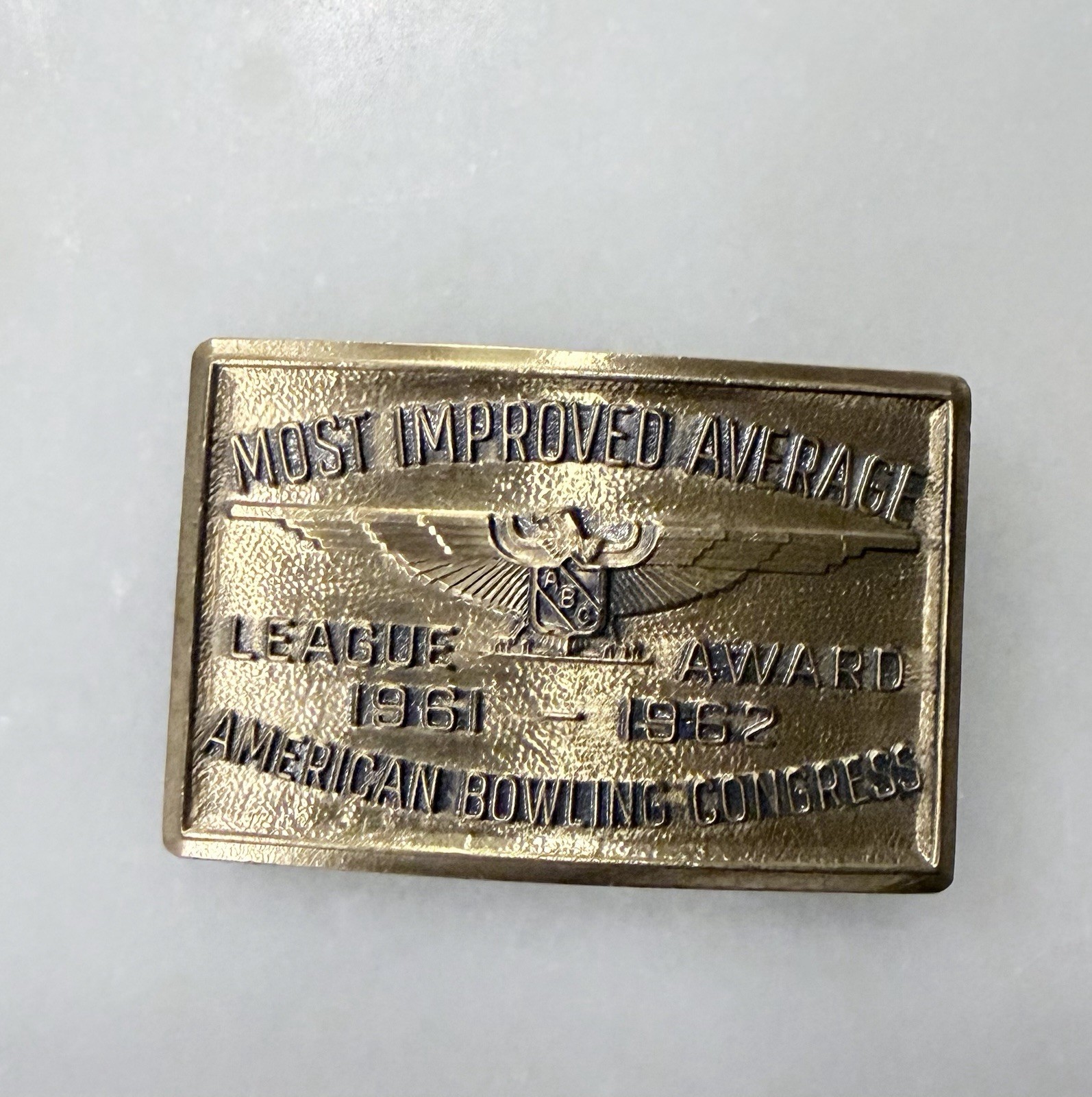 Vintage 1961-62 American Bowling Congress Most Improved Average Award Belt Buckl