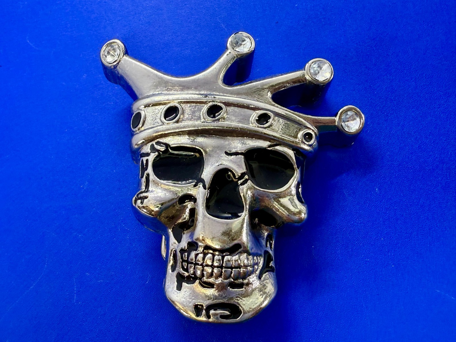 Crowned King Joker Skull Head with Rhinestones Figural Belt Buckle