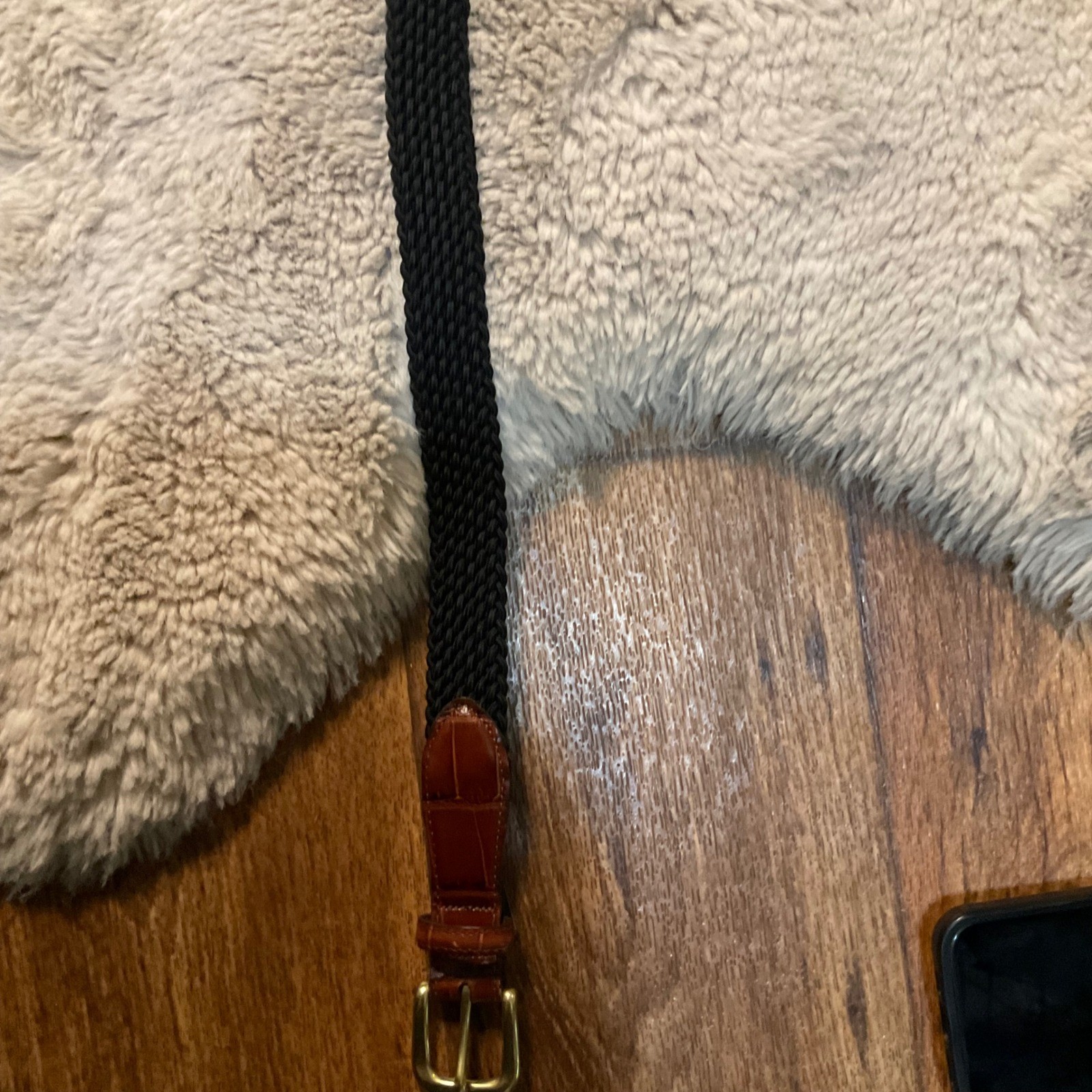 Brighton Belt Size 36 Brown Croc Leather Black Woven Middle Solid Brass Buckle